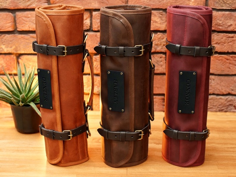 knife leather bag cowhide bags white line textile